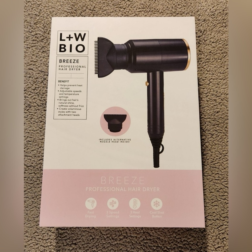 L + W Luxe and Willow Black Bio Breeze Professional Hair Dryer